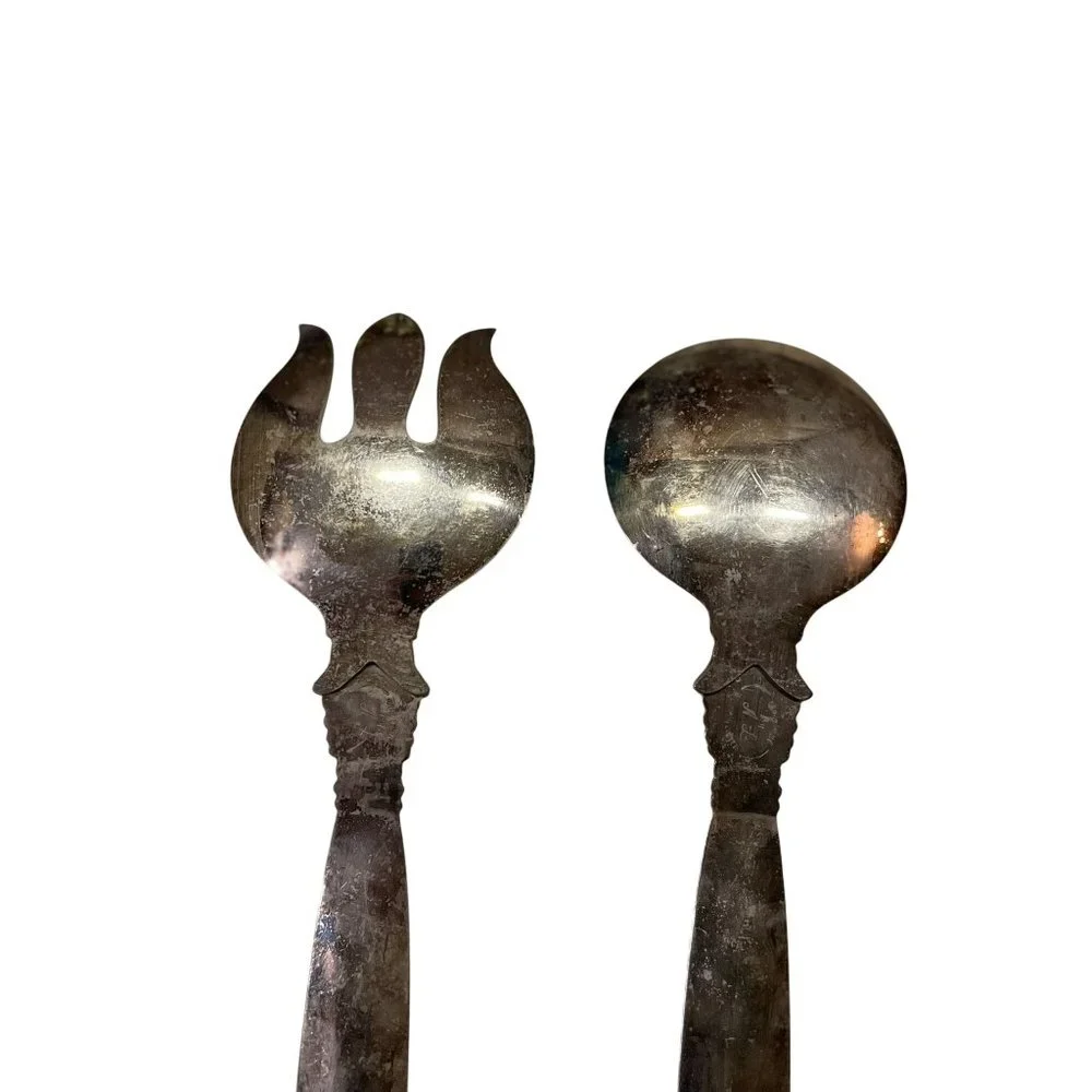 Vintage Originals by AL Serving Utensils Salad Used Silver on Copper 2 Piece
